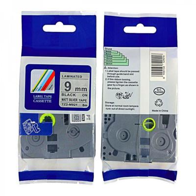 Compatible tape Brother TZ-M921 / TZe-M921, 9mm x 8m, black text / silver tape