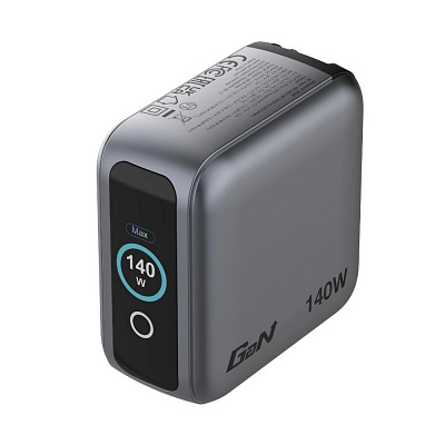 VERBATIM Mini GaN Charger with Display 140W, 3xUSB-C, 1xUSB-A, grey