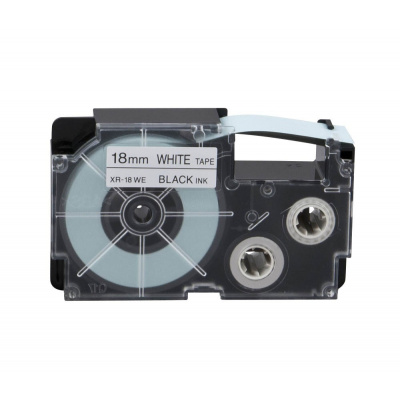 Casio XR-18WE1, 18mm x 8m, black text/white tape, original tape