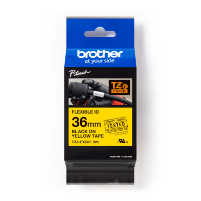 Brother TZ-FX661 / TZe-FX661 Pro Tape, 36mm x 8m, flexi, black text / yellow tape, original tape