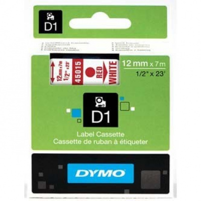 Dymo D1 45015, S0720550, 12mm x 7m red text / white tape, original tape
