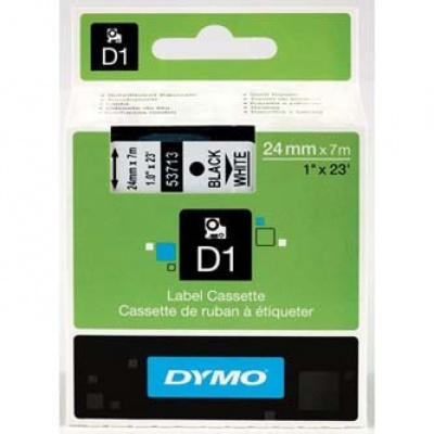 Dymo D1 53713, S0720930, 24mm x 7m black text / white tape, original tape