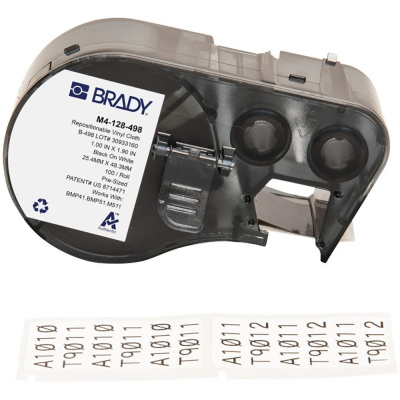 Brady M4-128-498 / 170792, 48.26 mm, Vinyl, black text / white tape