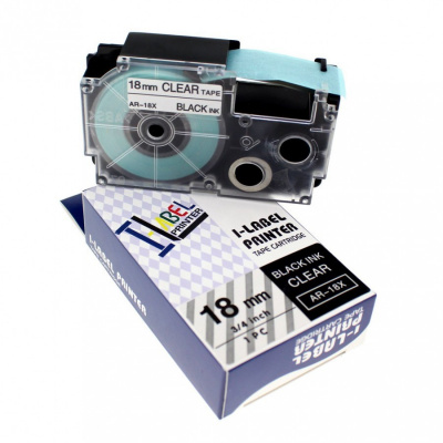 Casio XR-18X1, 18mm x 8m black / clear, compatible tape