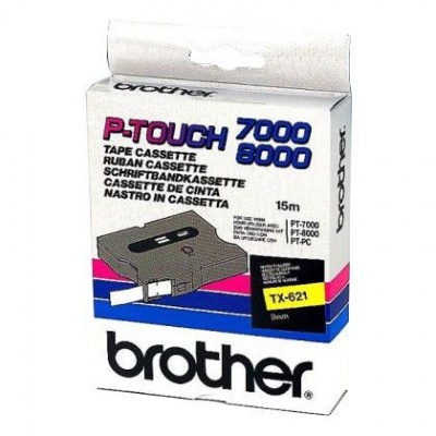 Brother TX-621, 9mm x 15m, black text / yellow tape, original tape