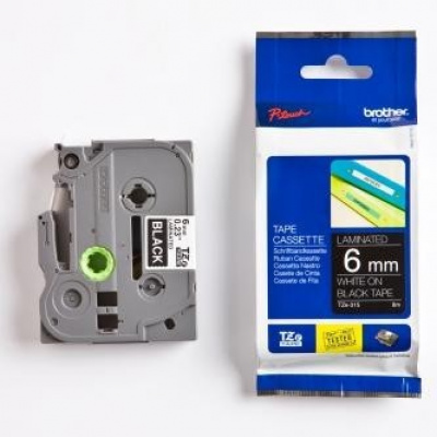Brother TZ-315 / TZe-315, 6mm x 8m, white text / black tape, original tape