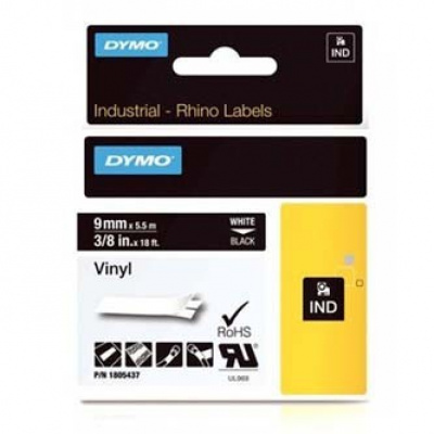 Dymo Rhino 1805437, 9mm x 5,5m, white text/black tape, original tape