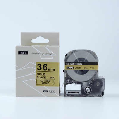 Epson LK-7KBM, SM36ZW, 36mm x 9m, black text / gold tape, compatible tape