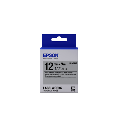 Epson LabelWorks LK-4SBM C53S654019 12mm x 9m, black text / silver tape, fluorescent, original tape