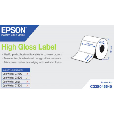 Epson C33S045540 High Gloss, for ColorWorks, 76mmx33m, white self-adhesive labels