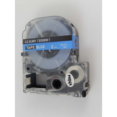 Epson LK-2LWV, SD6BW, 6mm x 9m, white text / blue tape, compatible tape