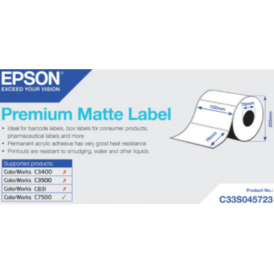 Epson C33S045723 Premium Matte, for ColorWorks, 102x76mm, 1570pcs, white self-adhesive labels
