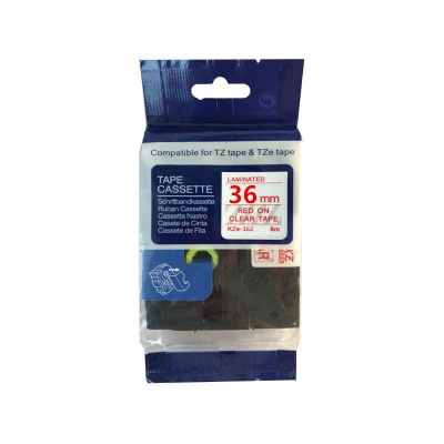 Compatible tape Brother TZ-162 / TZe-162, 36mm x 8m, red text / transparent tape
