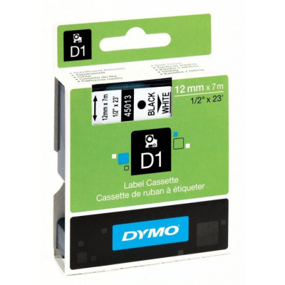 Dymo D1 45013, S0720530, 12mm x 7m black text / white tape, original tape