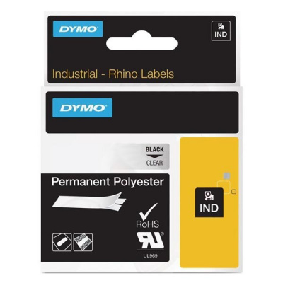 Dymo Rhino 622290, 19mm x 5,5m, black text/clear tape, permanent polyester original tape