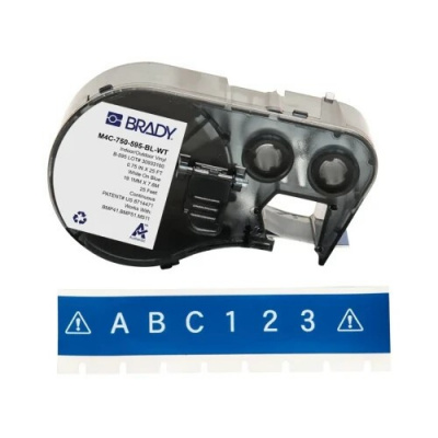 Brady M4C-750-595-BL-WT / 170824, 19.05 mm x 7.62 m, Vinyl, white text / blue tape