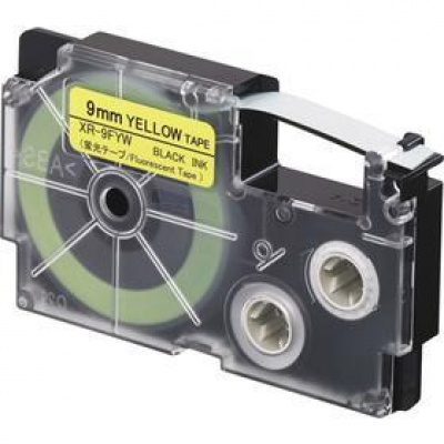 Casio XR-9FYW , 9mm x 8m, black text / signal yellow tape, compatible tape