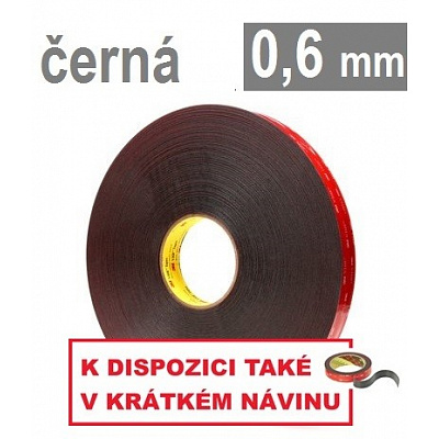 3M VHB™ 5925-F, tl. 0,6 mm; černá oboustranně silně lepicí akrylová páska 19 mm x 3 m
