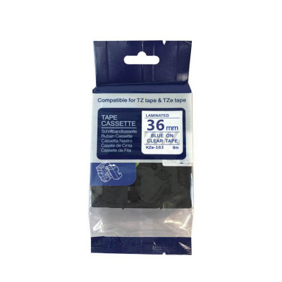 Compatible tape Brother TZ-163 / TZe-163, 36mm x 8m, blue text / transparent tape