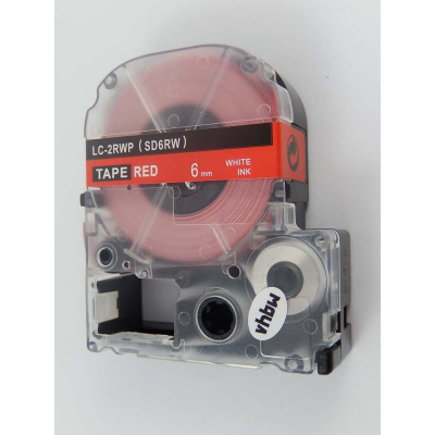 Epson LK-2RWP, SD6RW, 6mm x 9m, white text / red tape, compatible tape