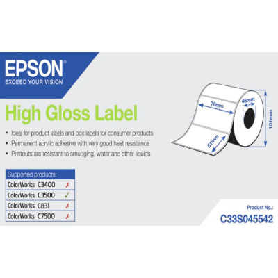 Epson C33S045542 High Gloss, for ColorWorks, 76x51mm, 610pcs, white self-adhesive labels