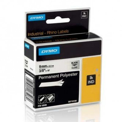 Dymo Rhino 18508, S0718160, 9mm x 5,5m black text / clear tape, original tape