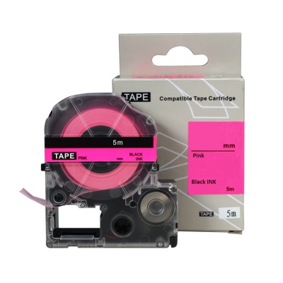 Epson HTC6PW, 6mm x 8m, black text / pink tape, compatible tape