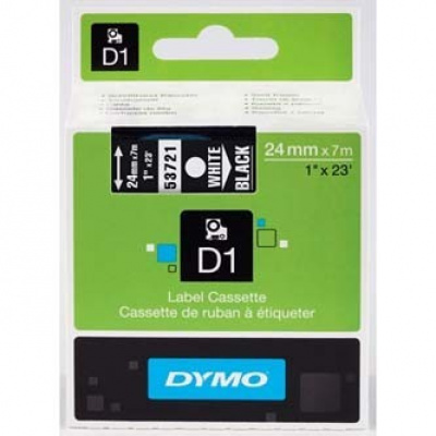 Dymo D1 53721, S0721010 , 24mm x 7m white text / black tape, original tape