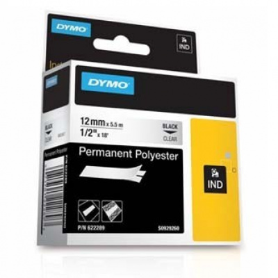 Dymo Rhino 622289, 12mm x 5,5m, black text/clear tape, original tape