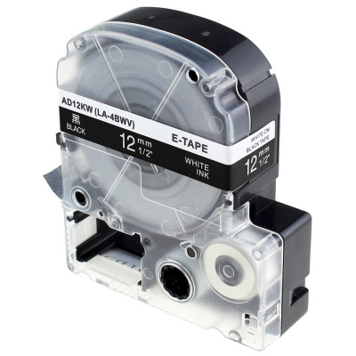 Epson LK-SD12KW, 12mm x 9m, white text / black tape, compatible tape