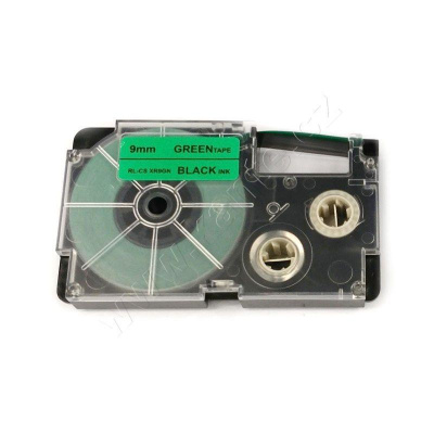 Casio XR-12FGN , 12mm x 8m, black text / signal green tape, compatible tape