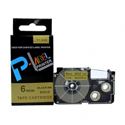 Casio XR-6GD1 6mm x 8m black / gold, compatible tape