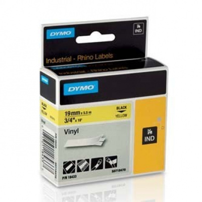 Dymo Rhino 18433, S0718470, 19mm x 5,5m black text / yellow tape, original tape