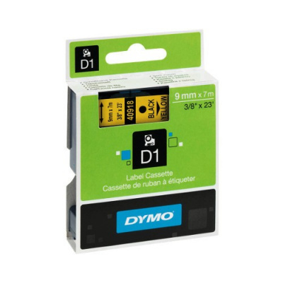 Dymo D1 40918, S0720730, 9 mm x 7 m, black text / yellow tape, original tape