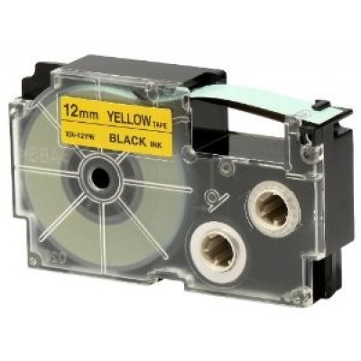 Casio XR-12YW1, 12mm x 8m, black text/yellow tape, original tape