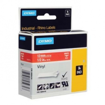 Dymo 1805416, 12mm x 5,5m, white text/red tape, original tape