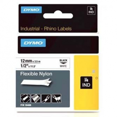Dymo Rhino 18488, S0718100, 12mm x 3,5m black text / white tape, original tape