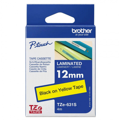 Brother TZe-631S, 12mm x 4 m, black text / yellow tape, original tape