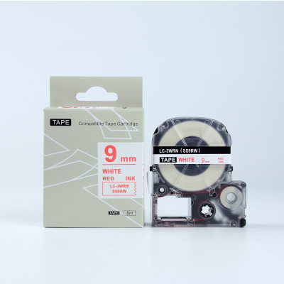 Epson LK-3WRN, SS9RW, C53S653008, 9mm x 9m, red text / white tape, compatible tape