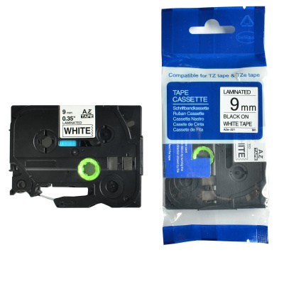 Compatible tape Brother TZ-NFX221/TZe-NFX221, 9mm x 5m, flexi, nylon, black text/white tape