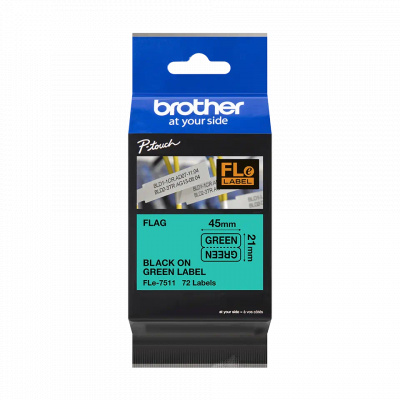 Brother FLE-7511 Pro Tape, 45mm x 10.5mm, black text/green tape, 72pcs, original tape