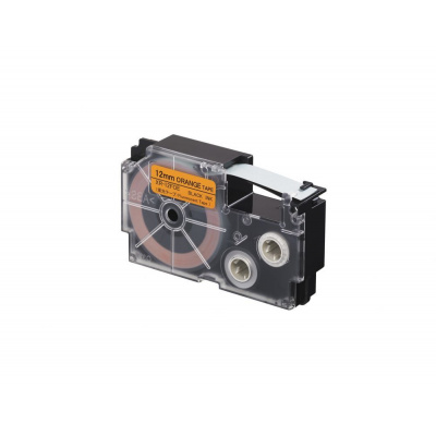 Casio XR-12FOE , 12mm x 8m, black text / signal orange tape, compatible tape