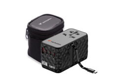 Verbatim CNT-02 GaN III 32127, Universal Travel Adapter, 3x USB-C PD QC 4+, 1x USB-C cable, 1x USB-A QC, black, 85W