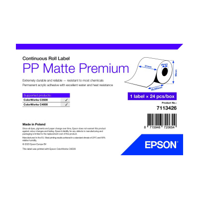 Epson 7113426 PP Matte, for ColorWorks, 51mm x 29m, polypropylene, white self-adhesive labels