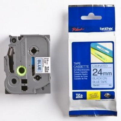 Brother TZ-551 / TZe-551, 24mm x 8m, black text / blue tape, original tape