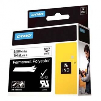 Dymo Rhino 1805442, 6mm x 5,5m, black text/white tape, original tape