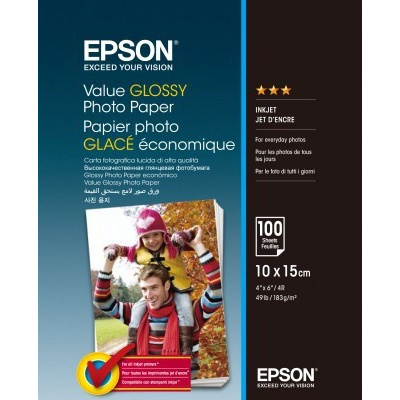 Epson Value Glossy Photo Paper C13S400039, 183 g/m2, 10x15cm, 100pcs, glossy, white, photo paper