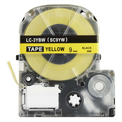 Epson LK-SC9YW, 9mm x 9m, black text / yellow tape, compatible tape