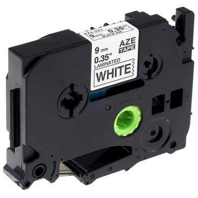 Brother TZe-FA221, 9mm x 3m, black text / white tape, ironing, compatible tape