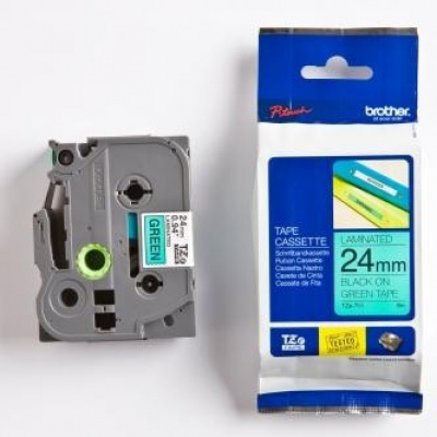 Brother TZ-751 / TZe-751, 24mm x 8m, black text / green tape, original tape